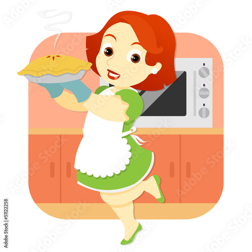 Woman in Kitchen Holding Pie