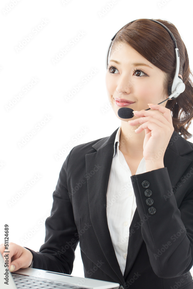 Beautiful asian business operator isolated on white background Beautiful asian business operator isolated on white background