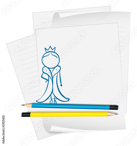 A paper with a sketch of a queen