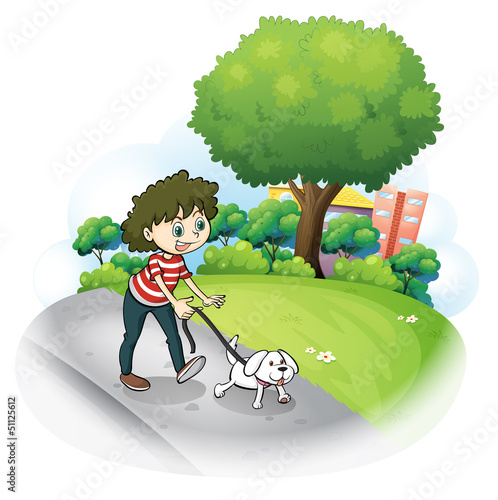 A woman and her puppy at the street