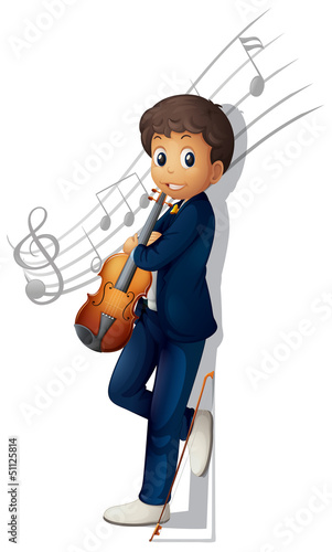 A musician with a violin and musical notes