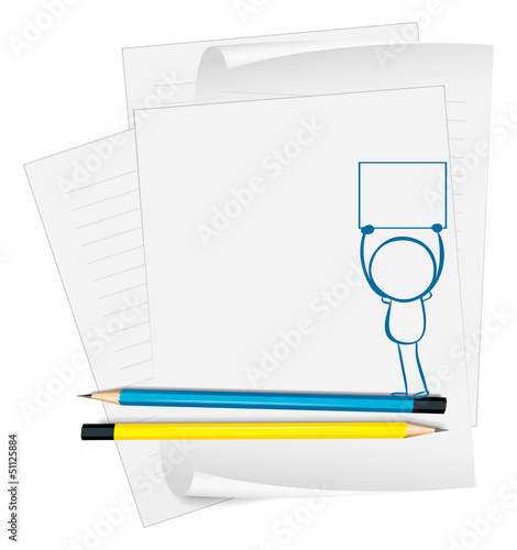 A paper with a drawing of a boy holding an empty paper