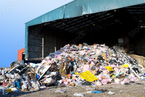 rubbish piled up at a waste management centre