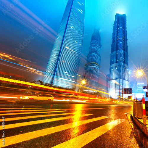 the light trails on the steet in shanghai china photo