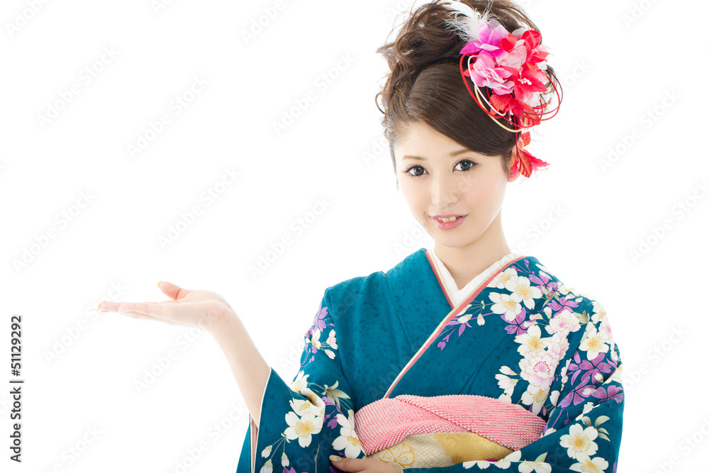 Beautiful asian kimono woman on white background Beautiful asian kimono woman on white background