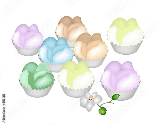 Culorful Thai Steamed Cupcake on White Background photo