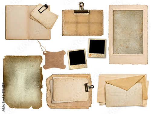 set of old paper sheets, book, pages, cards