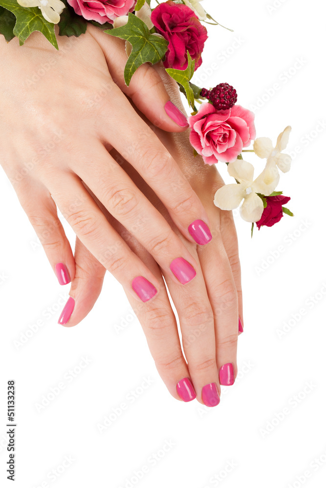 Fototapeta premium Close-up Of Female Hands And Flowers
