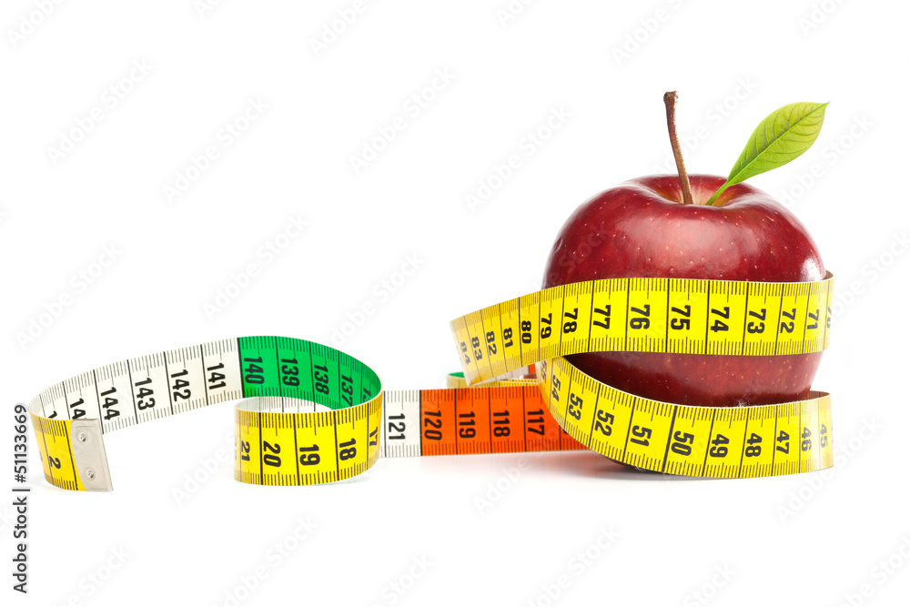 Isolated Apple with tape Measure - Diet Concept
