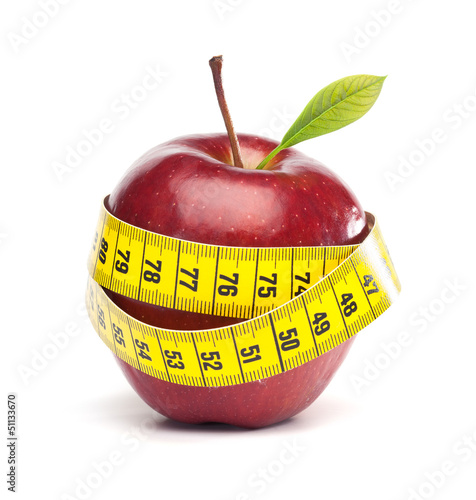 Isolated Apple with tape Measure - Diet Concept