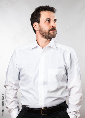 Waist up portrait of a mature adult Caucasian man