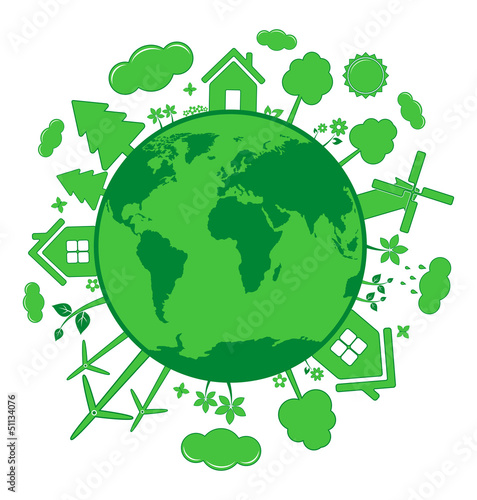 Green ecology icons over planet