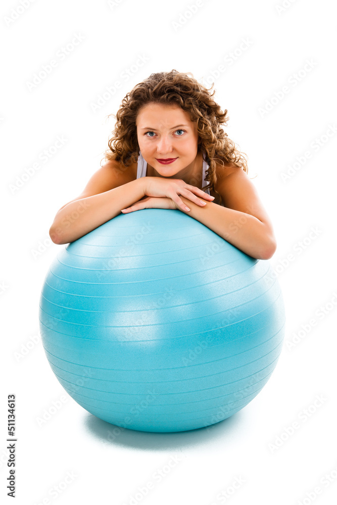 Young woman exercising on white background Young woman exercising on white background