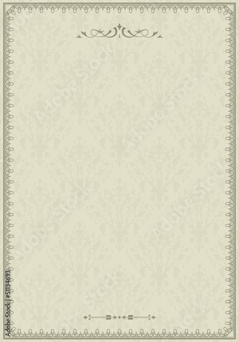 Vintage ornamental frame on damask background, seamless pattern,