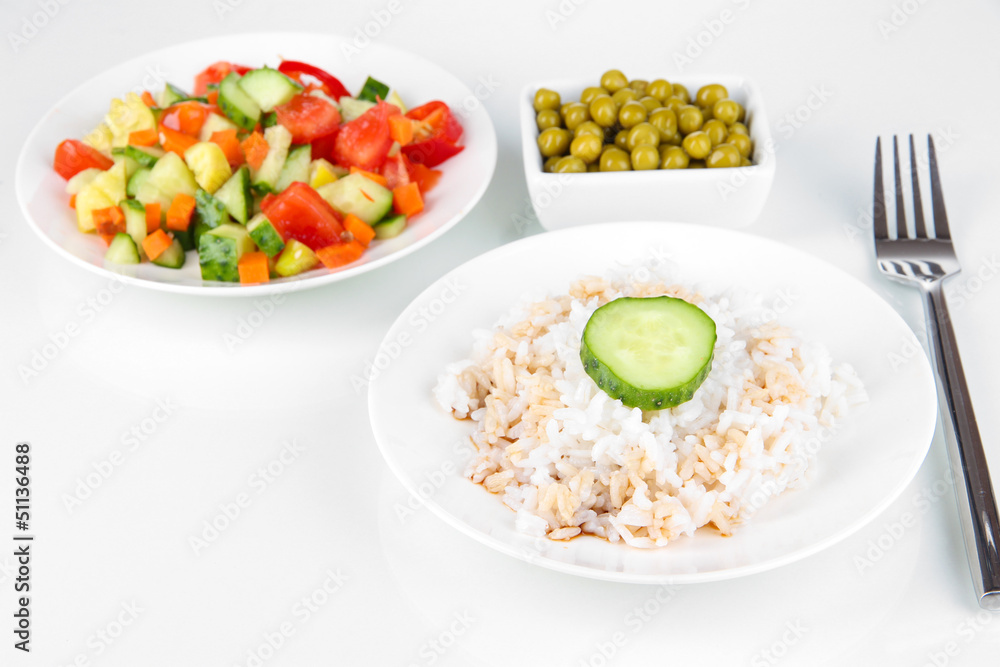 Healthy food on plate isolated on white Healthy food on plate isolated on white