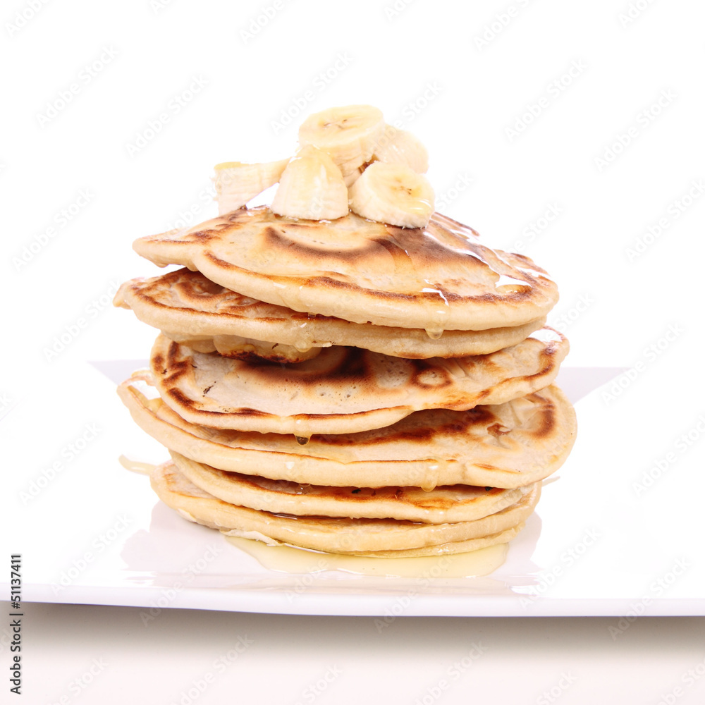 Pancakes with bananas and syrop Pancakes with bananas and syrop
