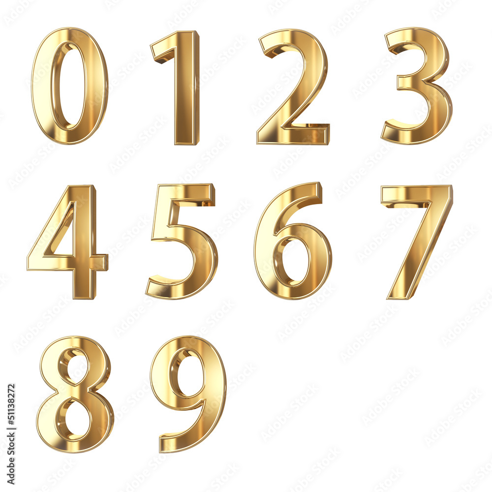 golden numbers isolated with clippign path golden numbers isolated with clippign path