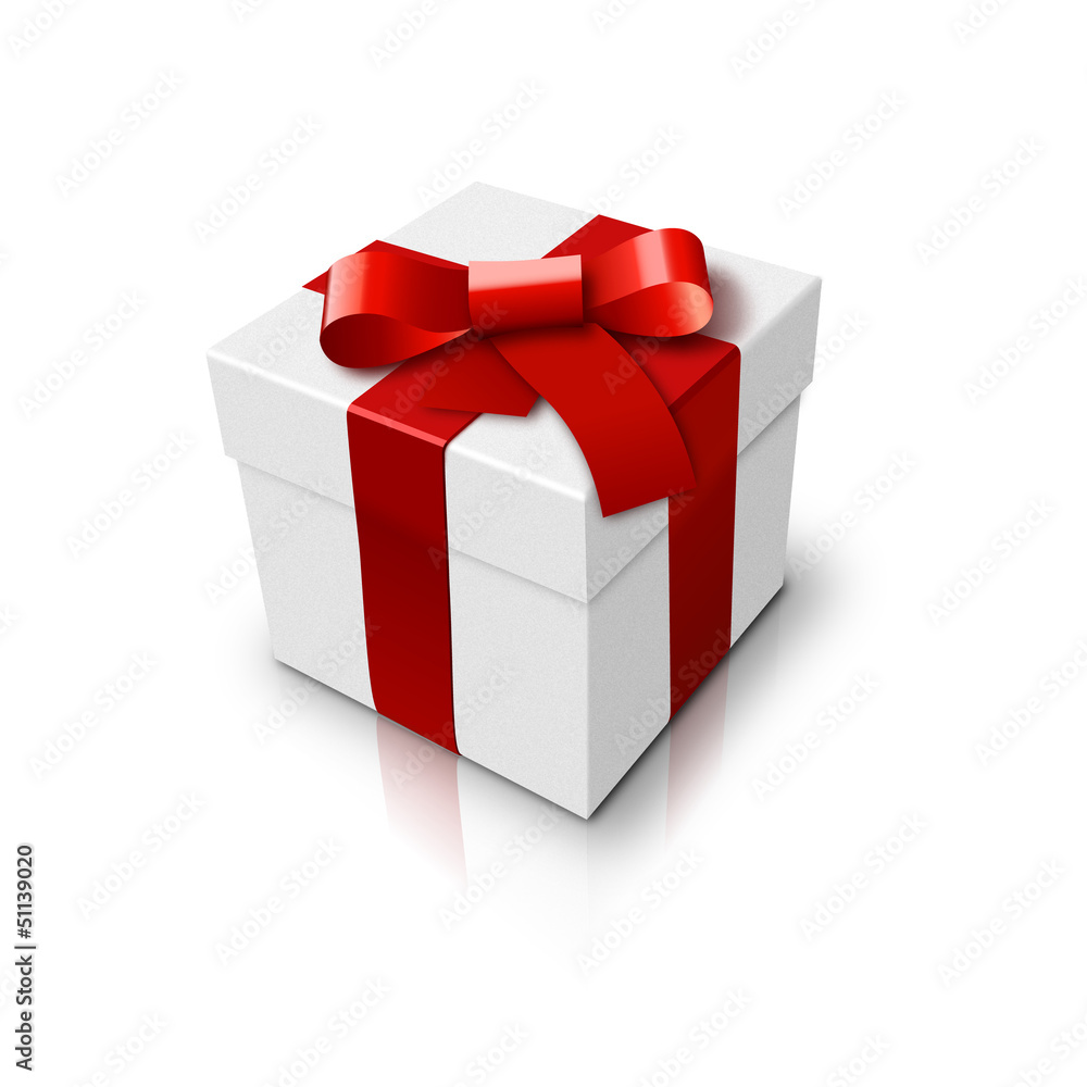 White Gift Box with Red Ribbon Bow White Gift Box with Red Ribbon Bow