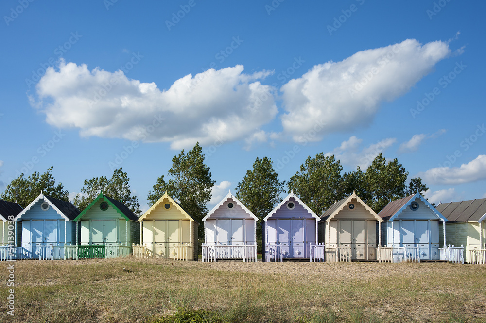 Colorful Beach Huts at West Mersea, Essex, UK. Colorful Beach Huts at West Mersea, Essex, UK.