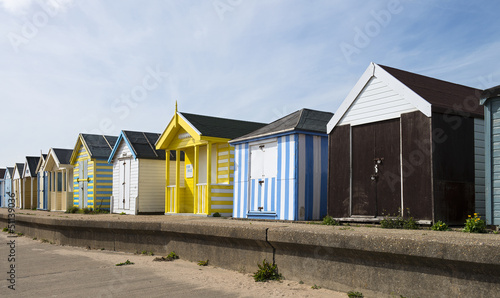 Colorful Beach Huts at Chapel St Leonards, Lincolnshire, UK.