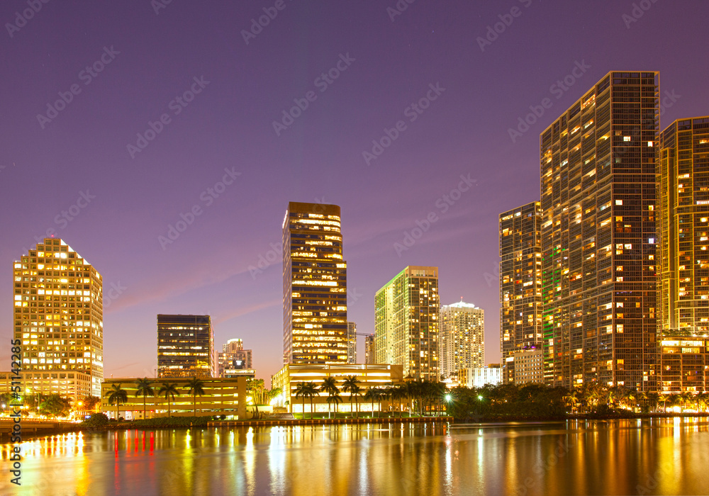 City of Miami Florida, night skyline.