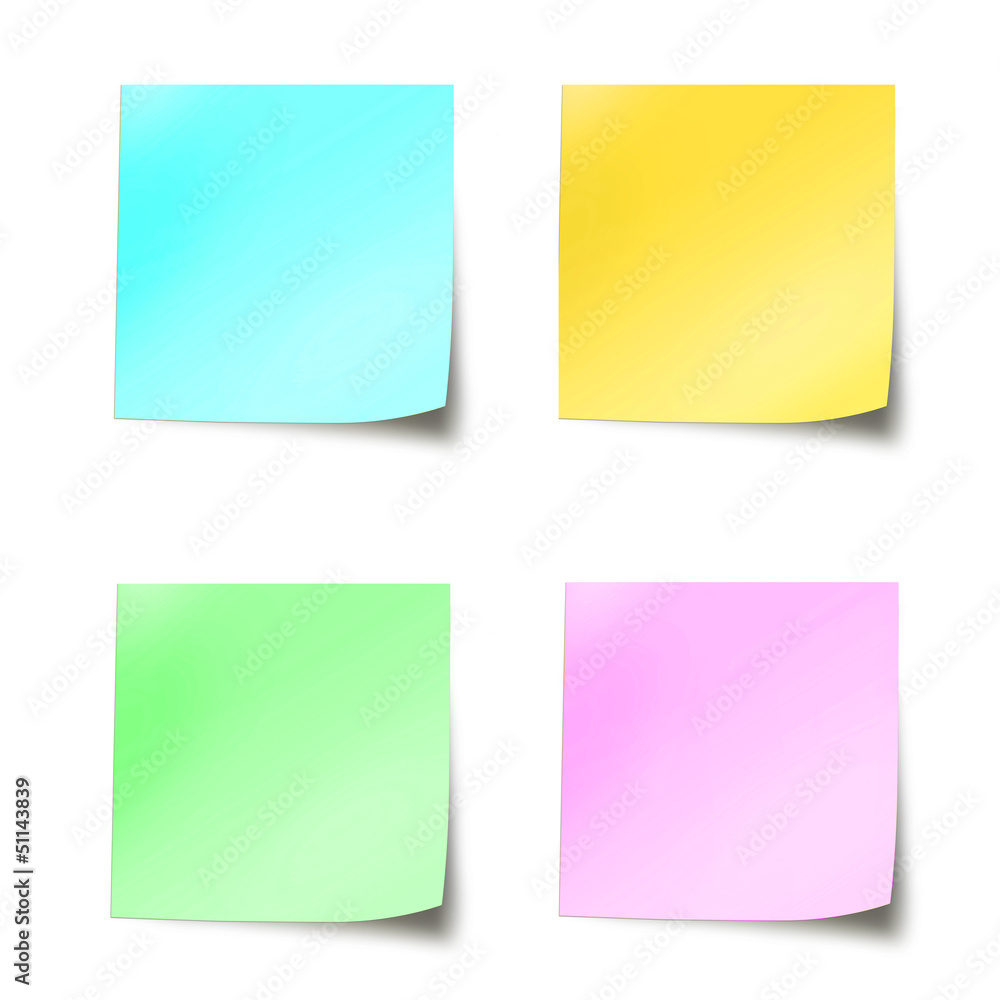 Quatre post-it couleurs pastel