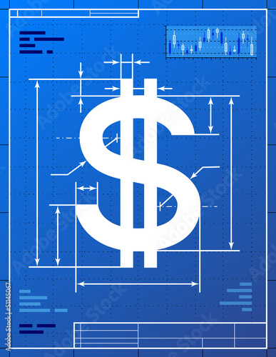 Dollar sign like blueprint drawing