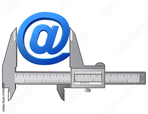 Caliper measures "At" symbol. Measuring size of email sign "@"