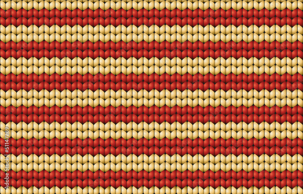 Vector background. Knitted fabric with beige and red stripes