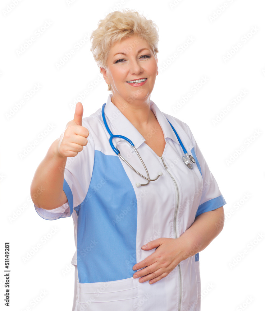 Mature doctor shows ok gesture Mature doctor shows ok gesture