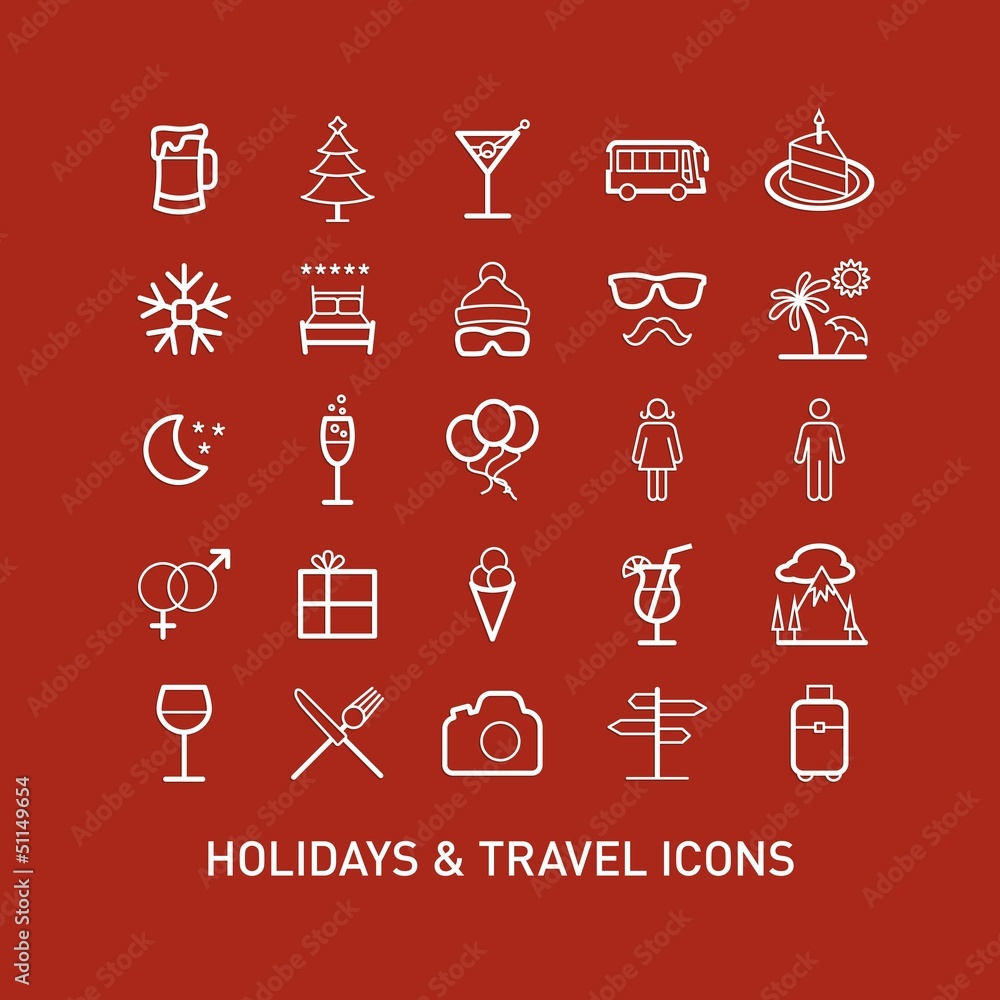 Outlined Holidays and Travels Icon Set Collection Outlined Holidays and Travels Icon Set Collection