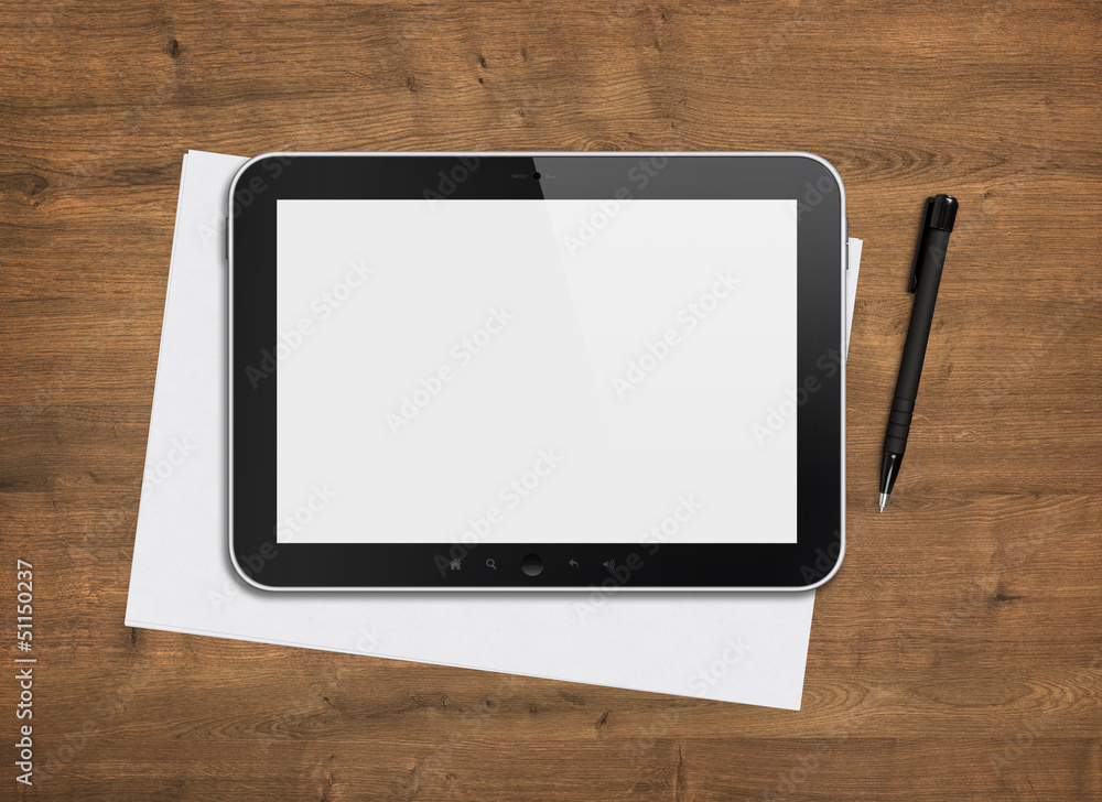 Blank digital tablet on a desk Blank digital tablet on a desk