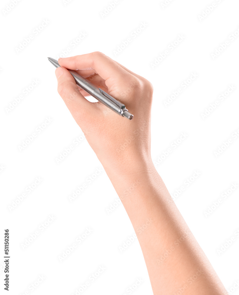 Hand with pen isolated on white Hand with pen isolated on white