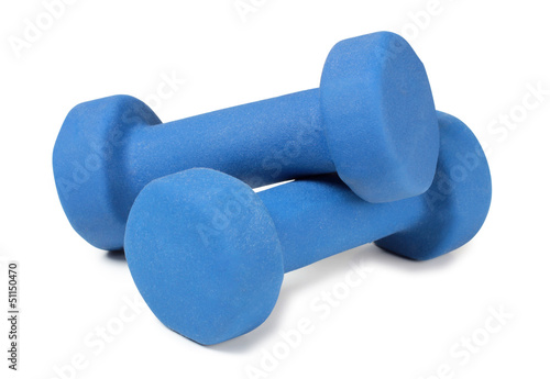 Two blue dumbbell