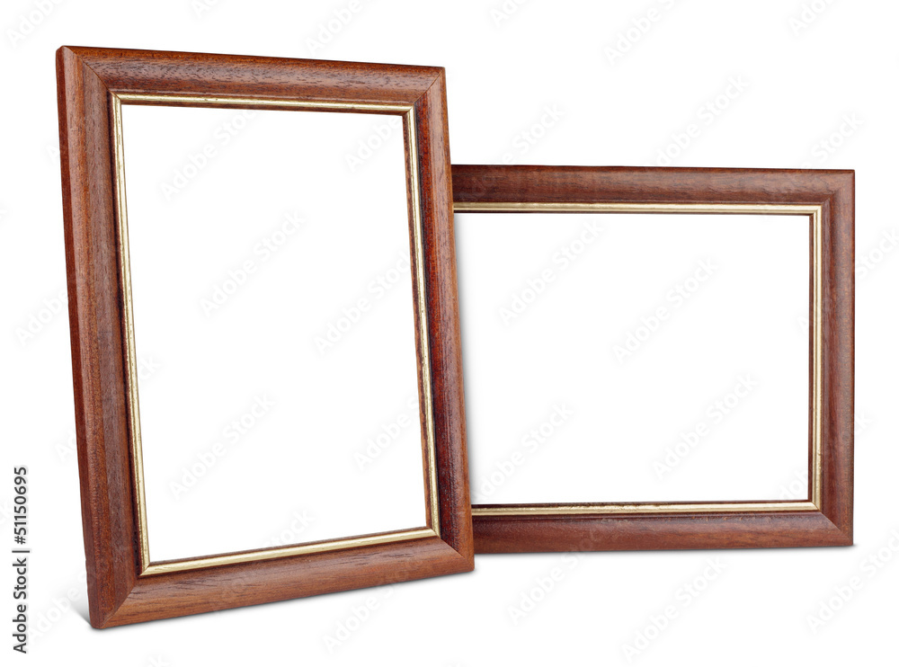 Two simple wooden picture frames on white with clipping path Two simple wooden picture frames on white with clipping path