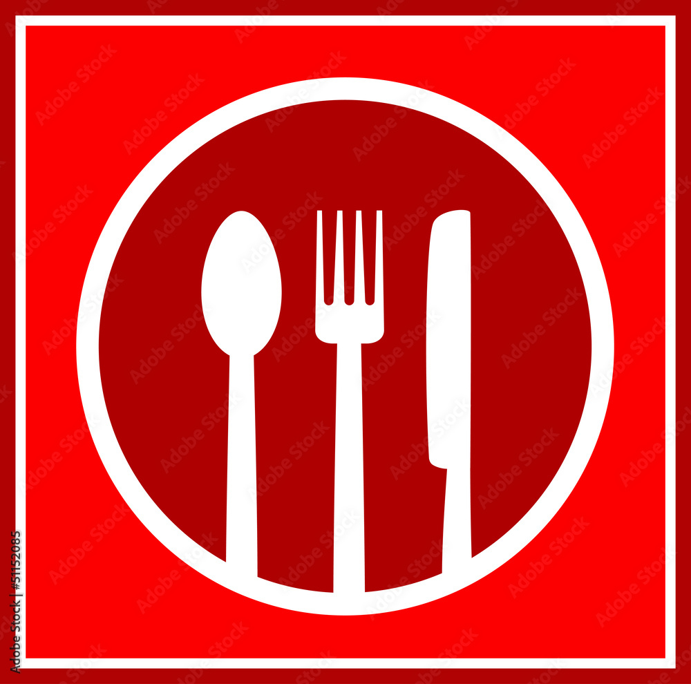 red restaurant sign with utensil