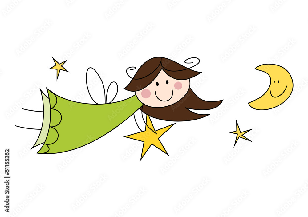 Obraz premium Cartoon-Zeichnung: Fröhliche Fee mit Stern