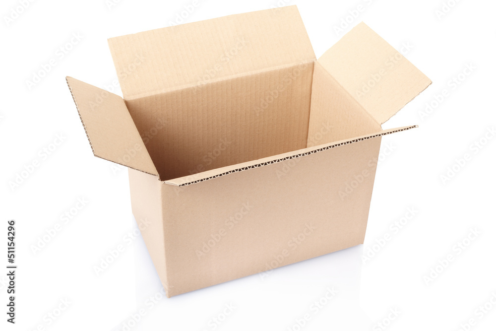 Open cardboard box, clipping path included