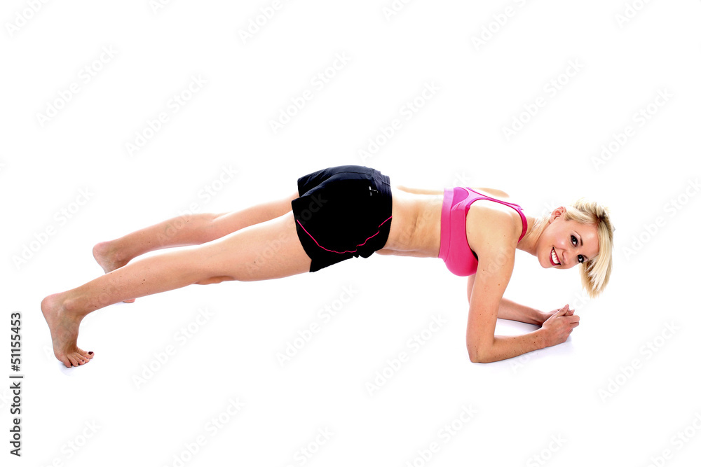 Woman Exercising Plank Position Woman Exercising Plank Position