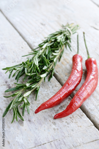 Mediterranean ingredients - fresh rosemary and chilli