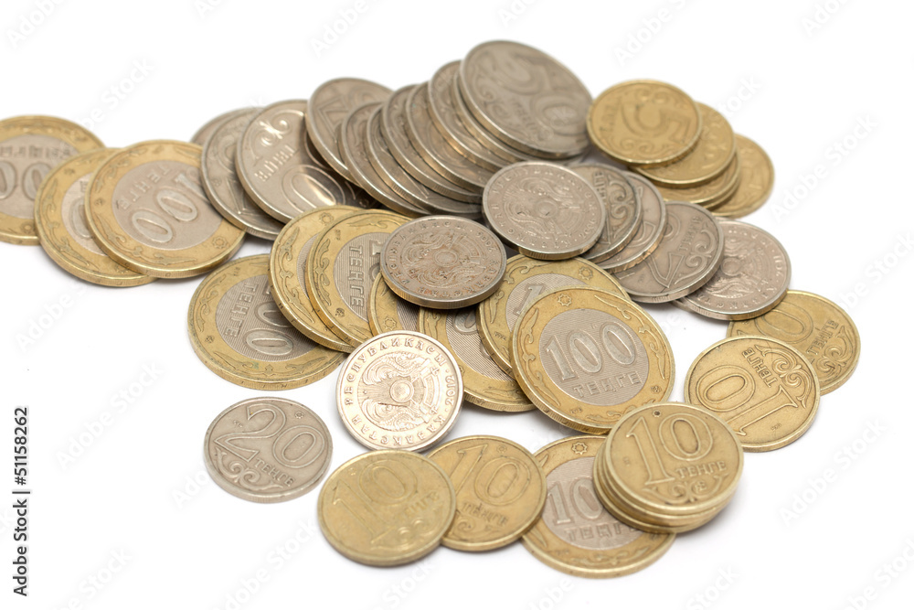 Kazakhstan Tenge coins on a white background Kazakhstan Tenge coins on a white background