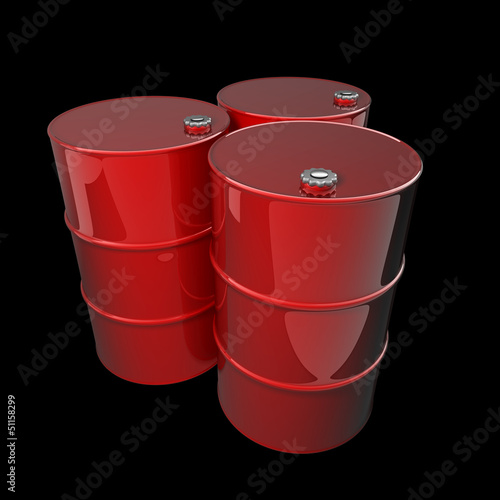 Three red barrels isolated on black background High resolution 3d render