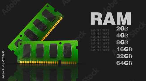 Computer RAM Memory Card isolated on black background 3d render