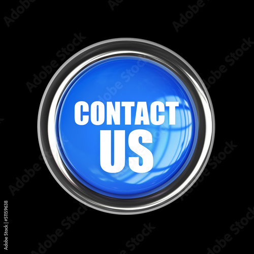 CONTACT US blue button isolated on black background. High resolution 3d render