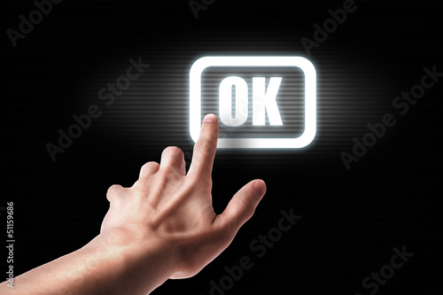 hand press ok button tecnology background