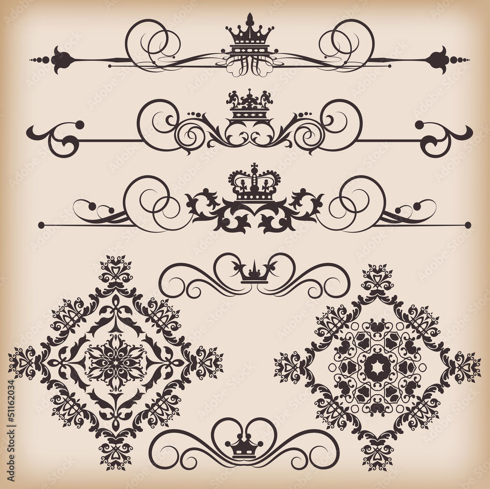 Vector set. Victorian Scrolls and crown. Decorative elements Vector set. Victorian Scrolls and crown. Decorative elements