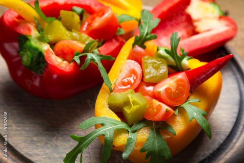 Closeup of fresh vegetables served in bell pepper