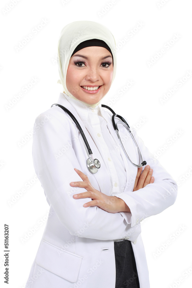 smiling asian medical doctor in scarf