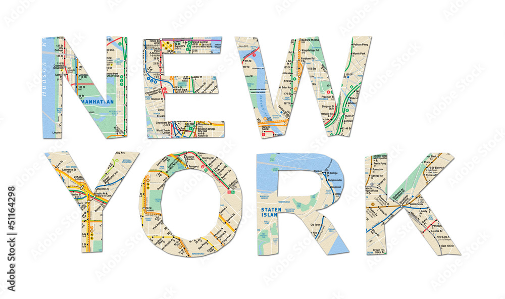 Naklejka premium New York words cutted from map