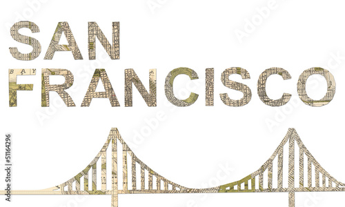 San Francisco words and Golden Gate bridge